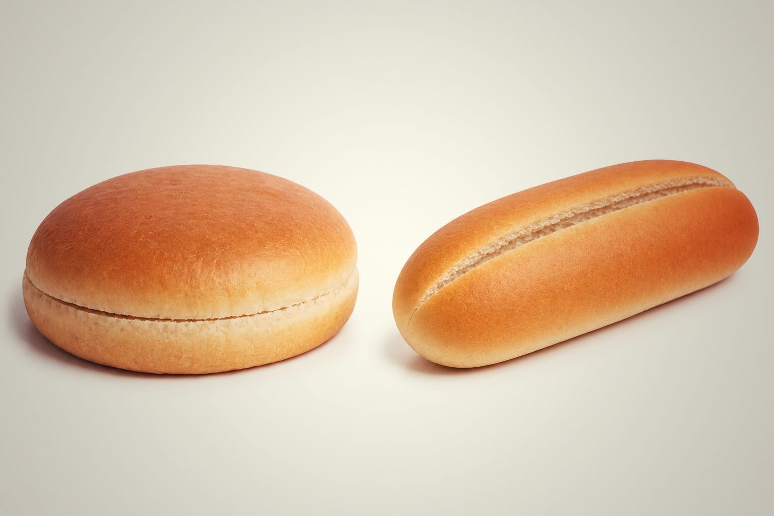 Comparison of full cut versus hinge cut burger buns showing separation difference