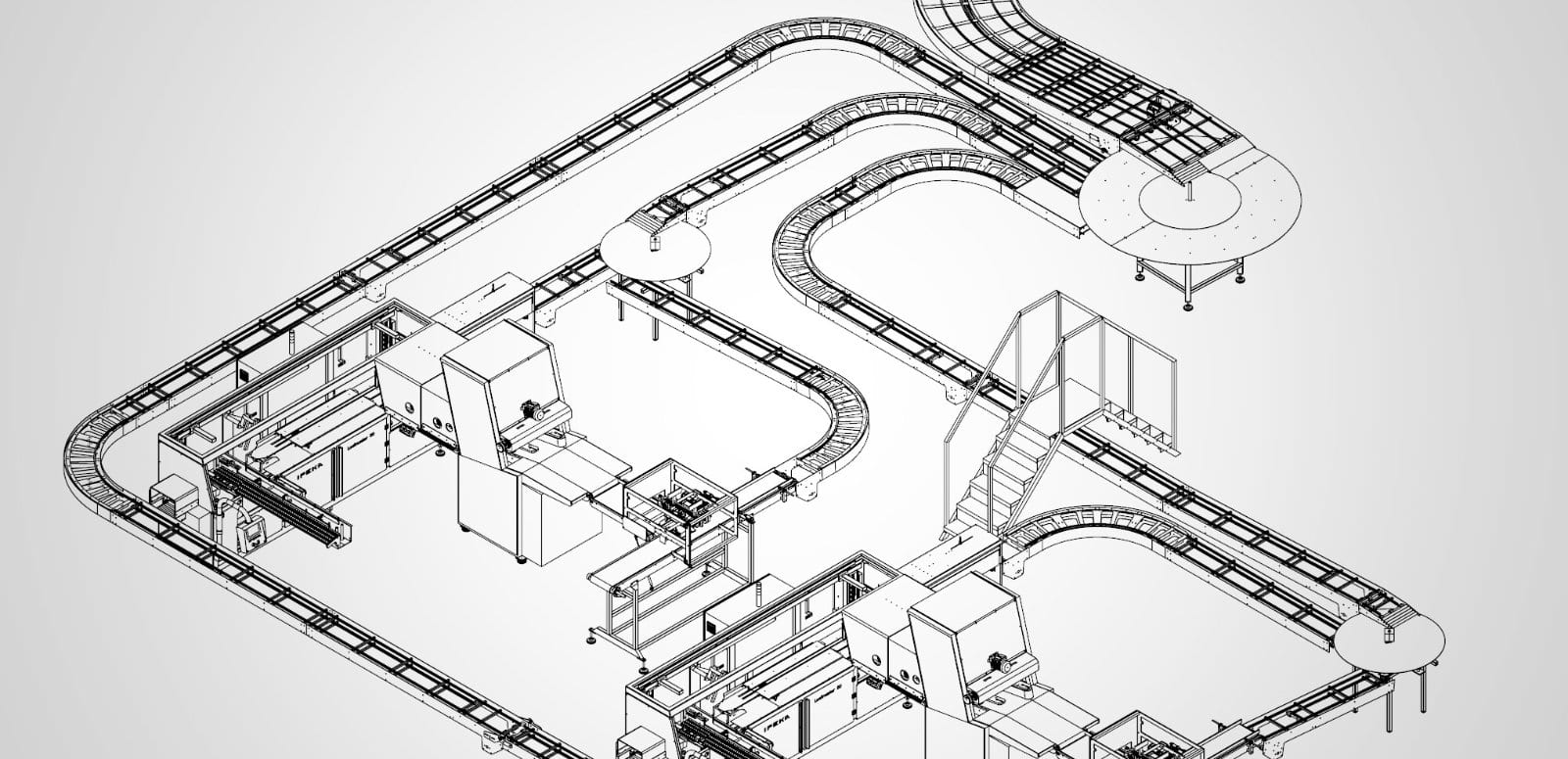Production line layout with Ipeka Masterslicers, Loafmasters and conveyors